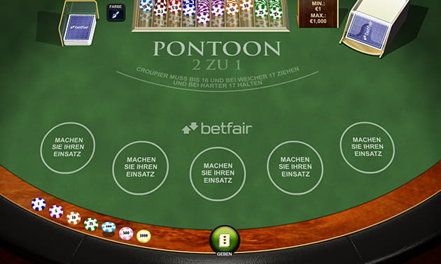 Der Hauptbildschirm von dem Pontoon Blackjack