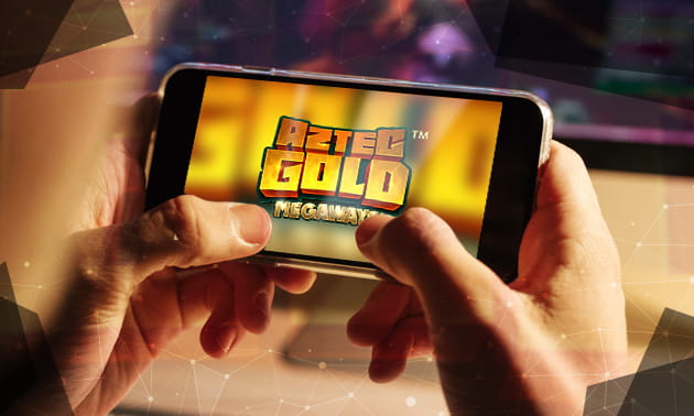 Der Slot Aztec Gold Megaways auf einem Smartphone.