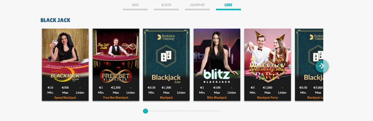 Live Casino mit Spielen von NetEnt und Evolution Gaming