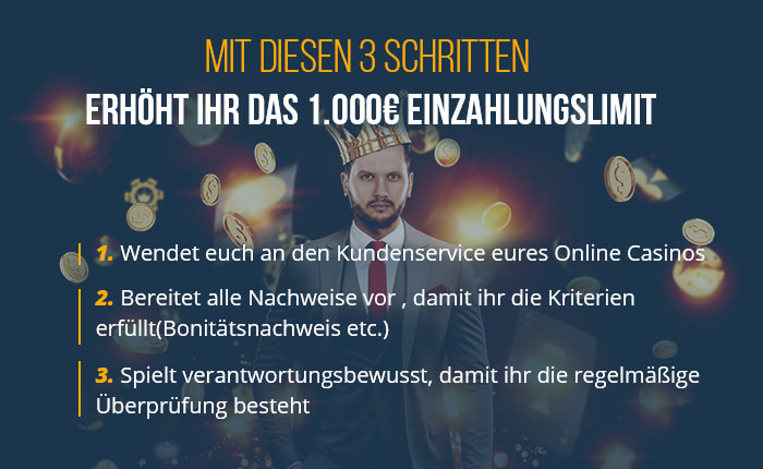 Kriterien für die Erhöhung des 1000 Euro Limits für High Roller.