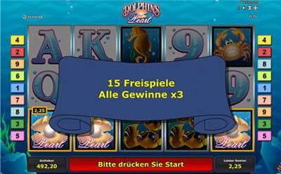 Das Freispiel Feature beim Dolphins Pearl Slot.