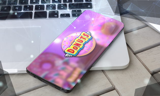 Der Spielautomat Donuts auf einem Smartphone.