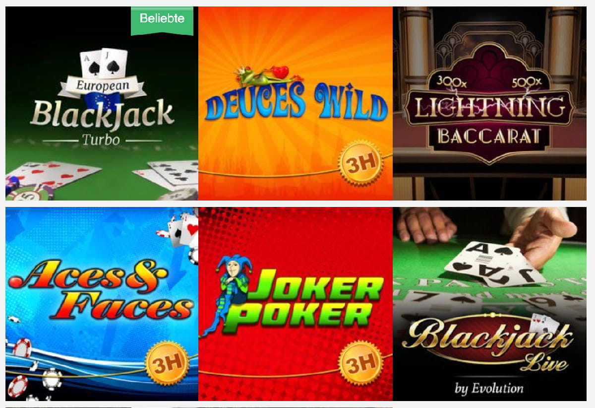 Kartenspiele wie Live-Blackjack, Joker Poker und andere