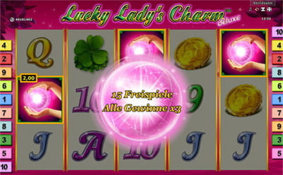 Der Freispielmodus beim Lucky Lady's Charm Deluxe Slot. 