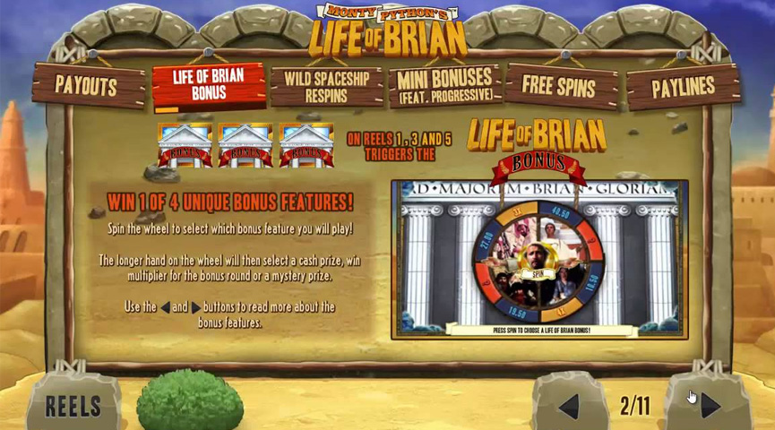 Screenshot der Auszahlungstabelle von Monty Pythons Life of Brian