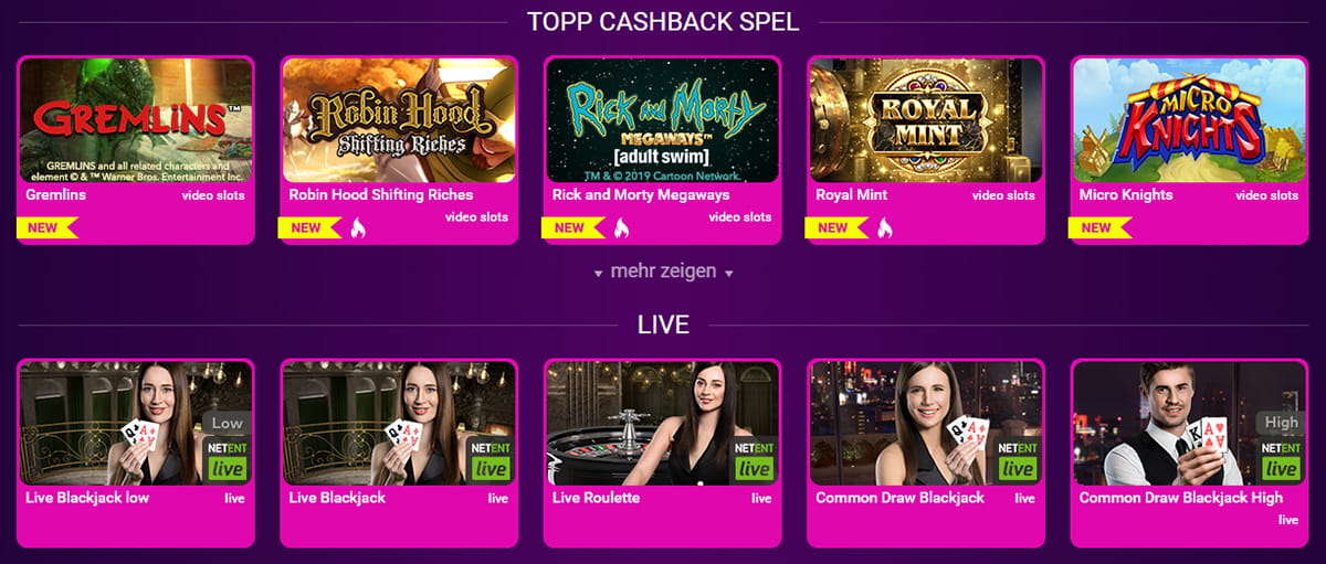 Spielauswahl in der Lobby des NoBonusCasinos