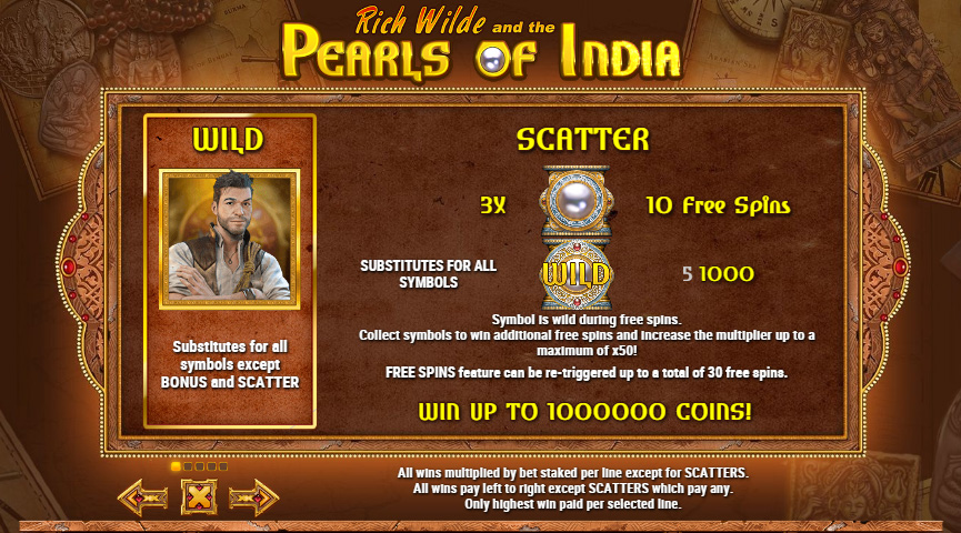 Screenshot der Auszahlungstabelle von Pearls of India