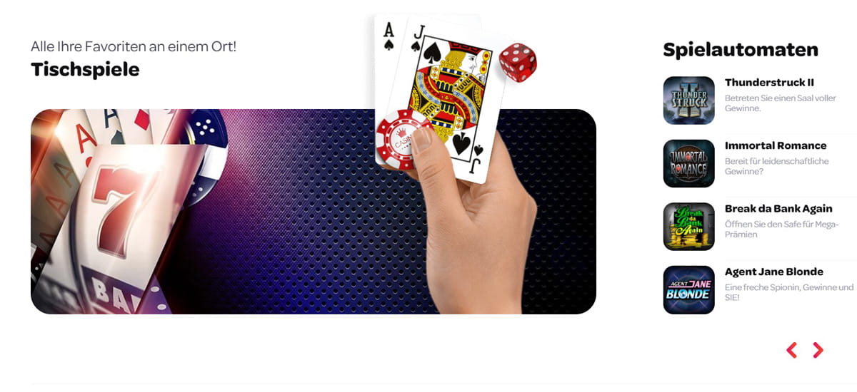 Spin Casino stellt seine Tischspiele-Auswahl aus Roulette, Blackjack, Poker, Baccarat und Craps schriftlich vor.
