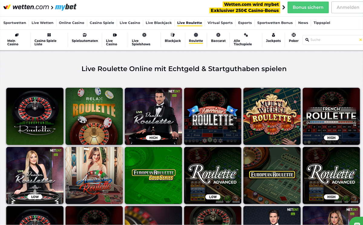 Live Casino mit Spielen von Pragmatic Play und Evolution Gaming