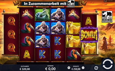 Ein kleiner Teil des Umsatzes des Slots Rumble Rhino im Wixstars Casino, fließt in ein Schutzprogramm für Nashörner.