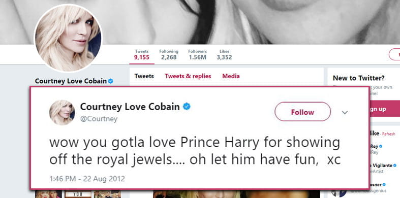 Cortney Love Cobain auf Twitter