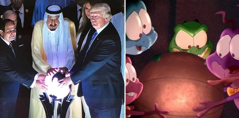 Donald Trump legt seine Hand auf einen glühenden Globus