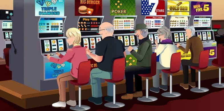 Ältere Menschen, die in einem Casino spielen