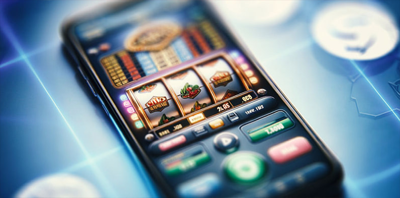 Liegendes Smartphone, auf dem im 3D Stil ein Online Casino zu sehen ist.