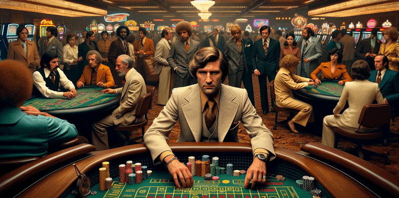 Ein Spieler an einem Spieltisch in einem Casino.